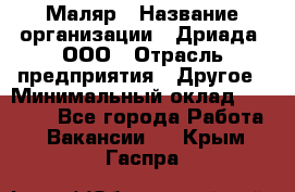 Маляр › Название организации ­ Дриада, ООО › Отрасль предприятия ­ Другое › Минимальный оклад ­ 18 000 - Все города Работа » Вакансии   . Крым,Гаспра